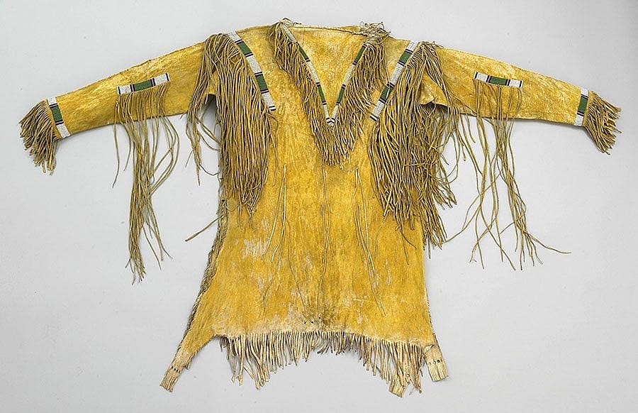 Shirt, ca. 1890. Ute, Northern Plains. Tanned deer hide, pigments, beads. Gift of Mr. J.C. Kid Nichols. NA.202.206