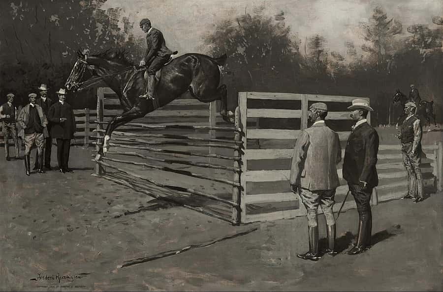 Figure 13. Frederic Remington (1861-1909). Getting Hunters in Horse-Show Form. Oil on canvas. Collection of Gavin Spanierman, Ltd. (CR# 02011)
