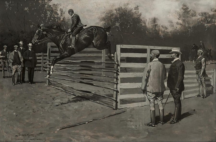 Figure 13. Frederic Remington (1861-1909). Getting Hunters in Horse-Show Form. Oil on canvas. Collection of Gavin Spanierman, Ltd. (CR# 02011)
