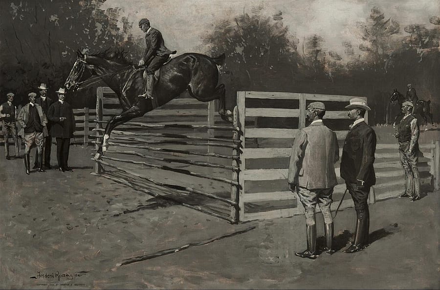 Figure 13. Frederic Remington (1861-1909). Getting Hunters in Horse-Show Form. Oil on canvas. Collection of Gavin Spanierman, Ltd. (CR# 02011)