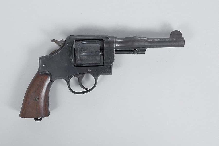 Smith & Wesson Model 1917 Revolver with barrel blown up. Gift of the Robert W. Woodruff Estate. 1987.2.15