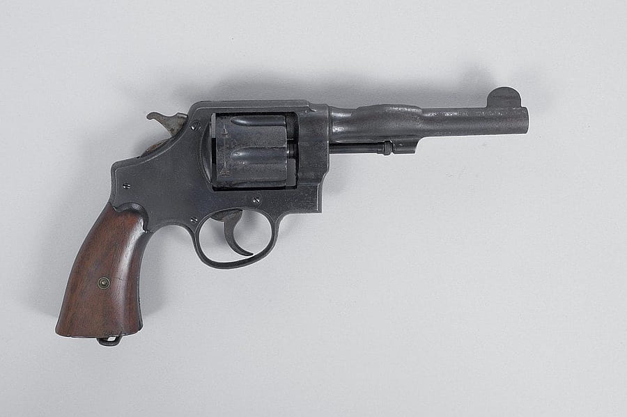 Smith & Wesson Model 1917 Revolver with barrel blown up. Gift of the Robert W. Woodruff Estate. 1987.2.15