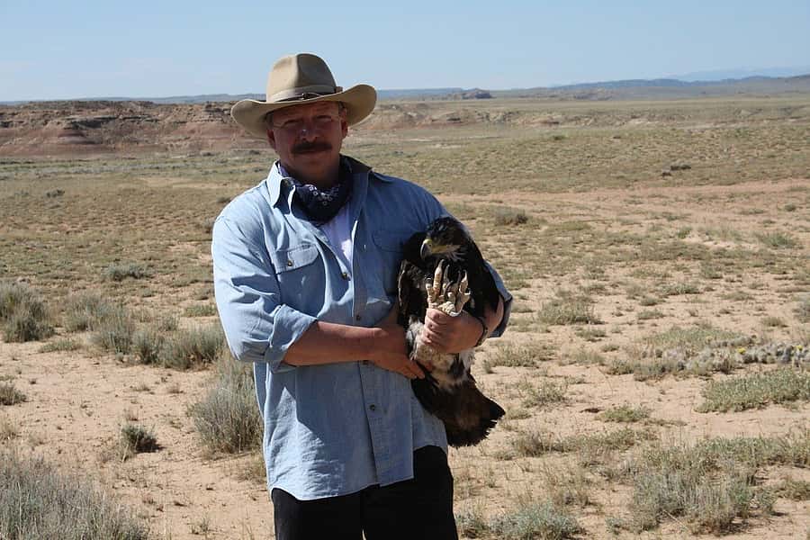 Dr. Preston preparing to band a nestling. photo by P. McClinton