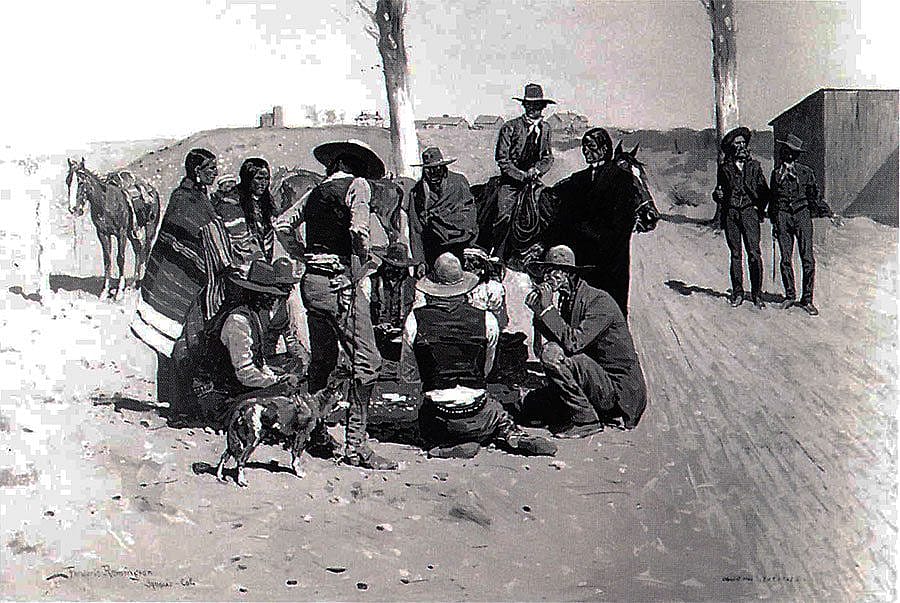 Frederic Remington (1861-1909). "A Monte Game at the Southern Ute Agency," 1900. Oil on canvas, 27 x 40 in. Private Collection.