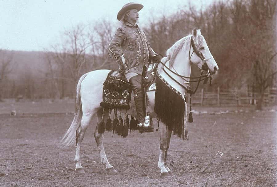 Research Buffalo Bill at the Buffalo Bill Historical Center. Buffalo Bill on horseback, ca. 1907. P.69.1231.1
