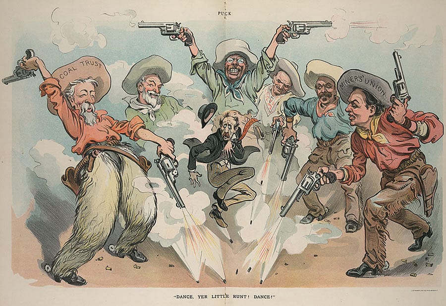 "Dance, yer little runt! Dance!" April 25, 1906. LC-DIG-ppmsca-26054