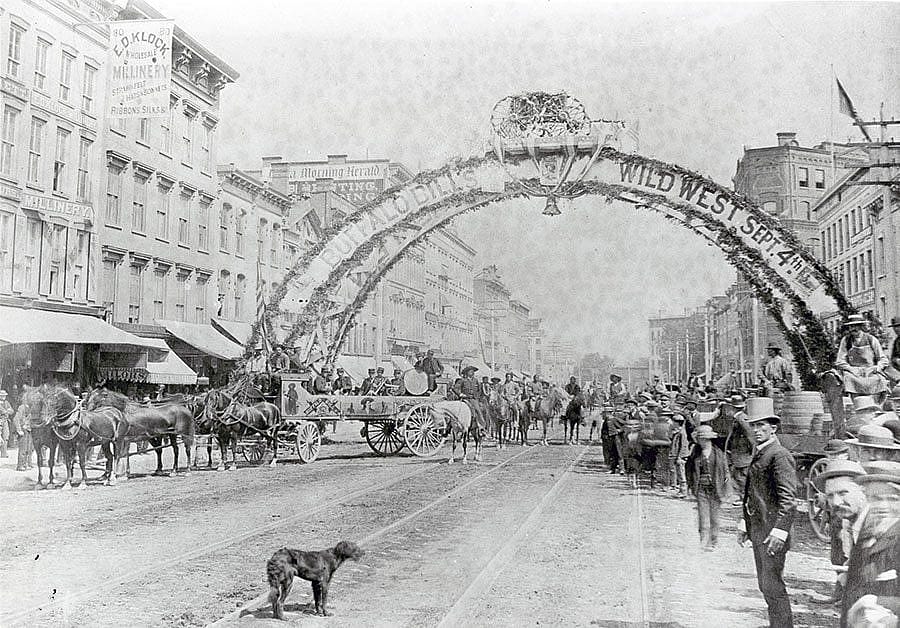 Buffalo Bill's Wild West show parade, 1884. Broadway and Union Square, New York City. Vincent Mercaldo Collection. P.71.1307