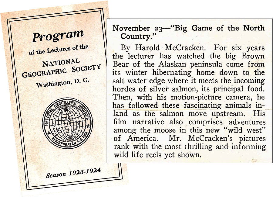 Fig. 16: National Geographic Society program and notice, 1923-1924. MS 305 Harold McCracken Photograph Collection, McCracken Research Library. MS 305.01Natgeo & MS 305.02Natgeo.