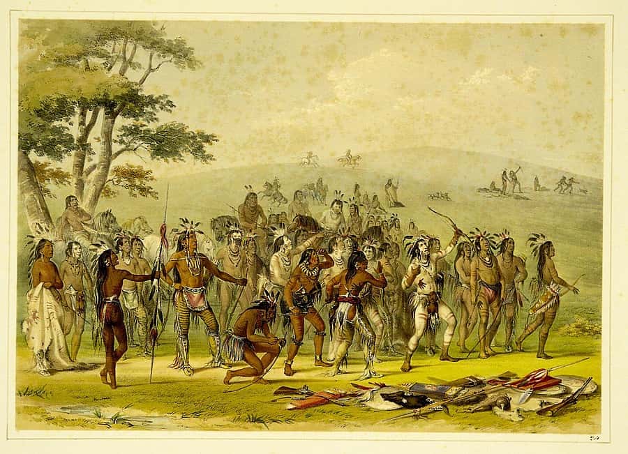 George Catlin (1796-1872). "Game of the Arrow or Archery of the Mandans," 1844. Gift of Mrs. Sidney T. Miller. 21.74.24