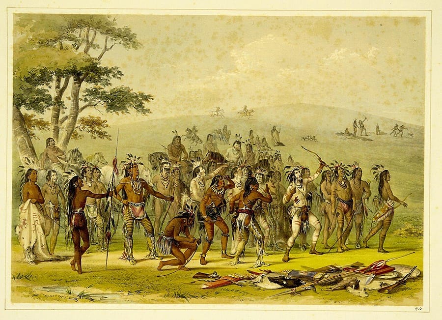 George Catlin (1796-1872). "Game of the Arrow or Archery of the Mandans," 1844. Gift of Mrs. Sidney T. Miller. 21.74.24