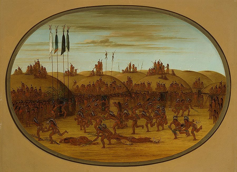 George Catlin (1796-1872). "The Last Race, Mandan (Eeh-K'na-K'nah-Pic)," ca. 1855-1870. Oil on paperboard. Gift of Paul Melon. 28.86