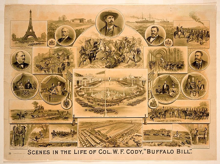 Buffalo Bill poster with scenes from his life - and famous friends, 1895. Gift of the Coe Foundation. 1.69.169