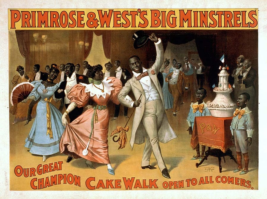 Primrose & West's Big Minstrels color lithograph poster featuring a cakewalk, ca. 1896. Library of Congress Prints and Photographs Division, Washington, DC 20540 USA. LC-USZC2-1773