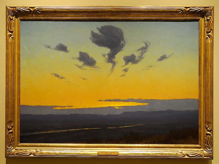 More than a hundred years later, Fritz paints his interpretation of the Missouri. Charles Fritz (b. 1955). "The Ancient River," 1999. Oil on board, 32 x 46 inches. From the collection of Timothy Peterson.