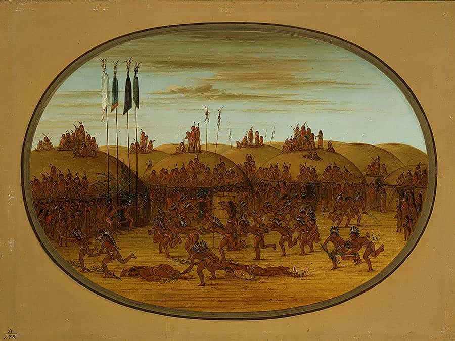 Both Catlin and Fritz depicted the Mandans of the Lewis and Clark journals. George Catlin (1796-1872). "The Last Race, Mandan (Eeh-K'na-K'nah)," 1855-1870. Oil on paperboard, 18.5 x 25 inches. Gift of Paul Mellon. 28.86