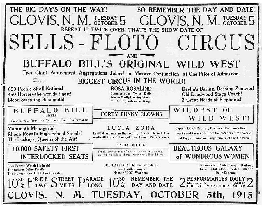 Buffalo Bill's Original Wild West and Sells-Floto ad