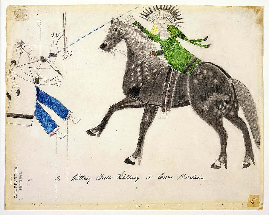 Sitting Bull (1831 - 1890). "Sitting Bull Killing a Crow Indian," 1882. Pencil and crayon on paper, 8.5 x 10.25 inches. The Pratt-Evans-Pettinger-Anderson Collection. 40.70.5