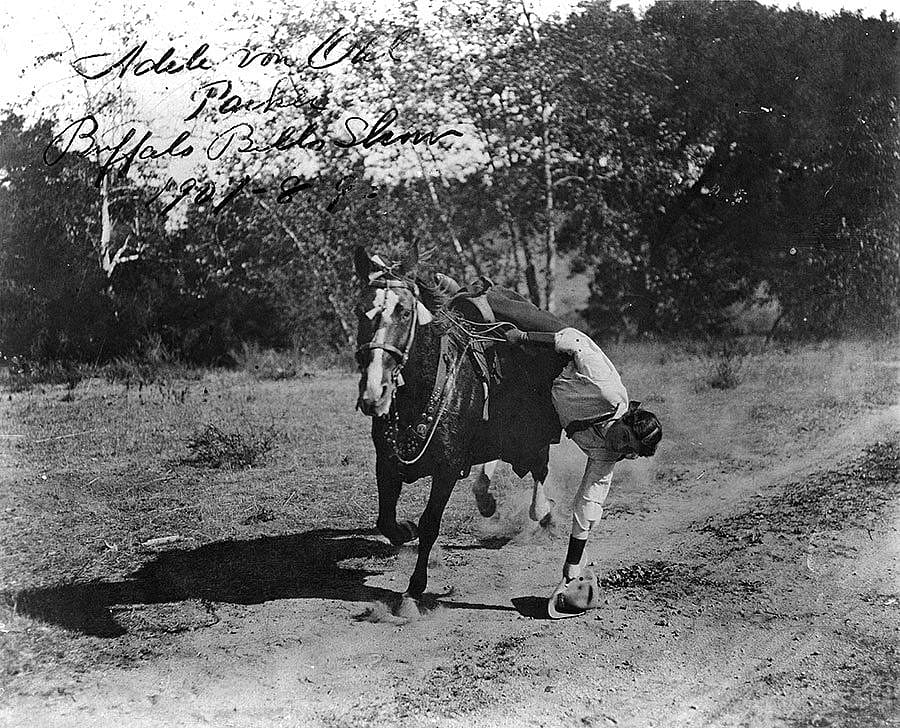 Adele Von Ohl. Hollywood, California, ca.1919. Black and white photograph. Inscribed: "Adele Von Ohl Parker, Buffalo Bill's Show, 1907-8-9." Gift of Adele Von Ohl Parker. MS 6 William F. Cody Collection. P.69.2097