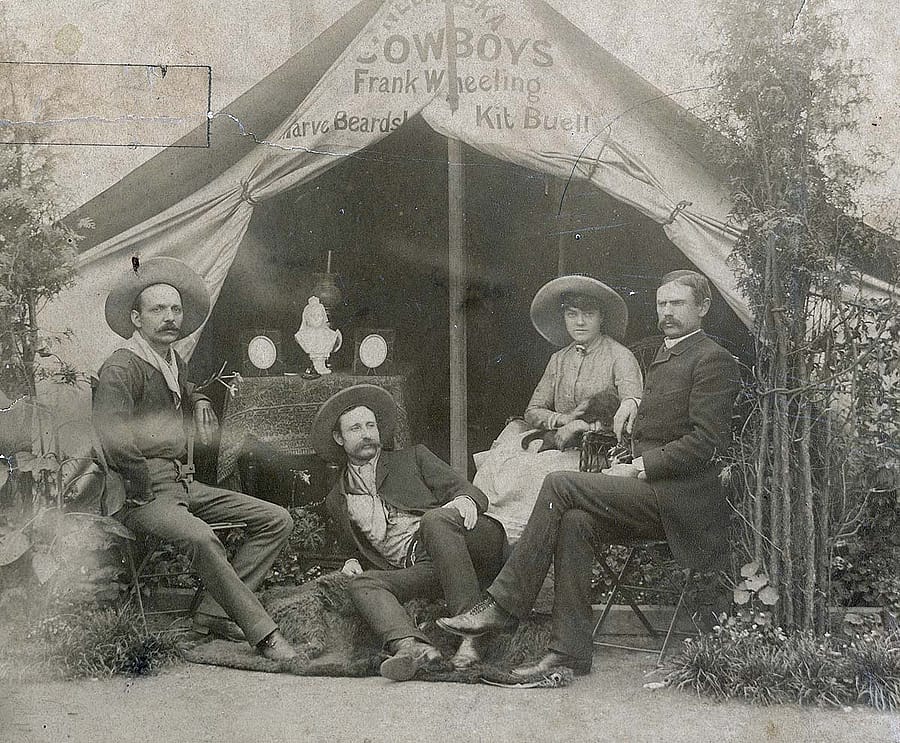 Fig. 9: A bust of Queen Victoria sits front and center on a table in this tent located on the backlot of Buffalo Bill's Wild West, ca. 1887. Could that be Frank Richmond just below her? MS 6 William F. Cody Collection, McCracken Research Library. P.6.202