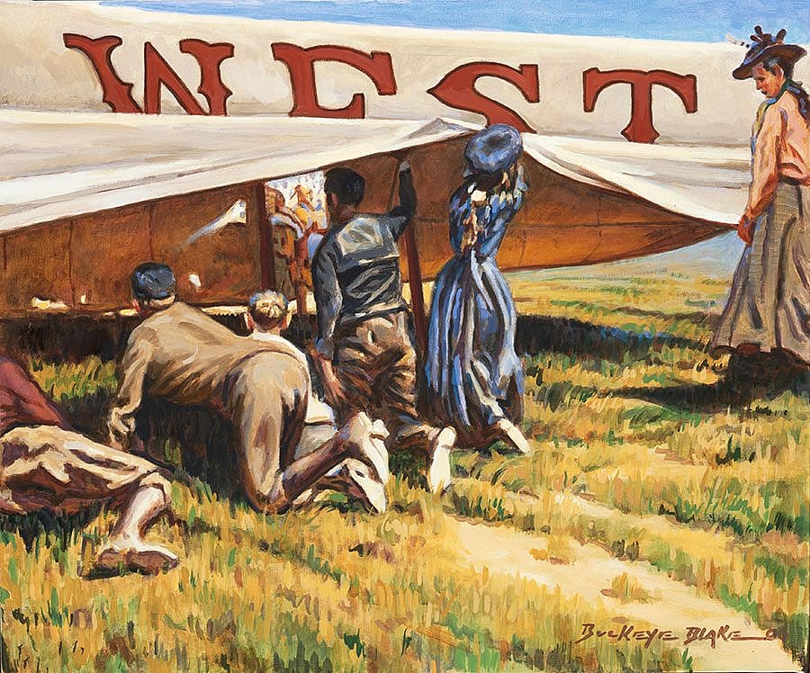 Buckeye Blake (b. 1946). "Peering Under the Big Top," 2006. Oil on canvas. Created from a photograph of this very scene in 1895. Virginia Boal Hayden Acquisition Fund. 2.07.1