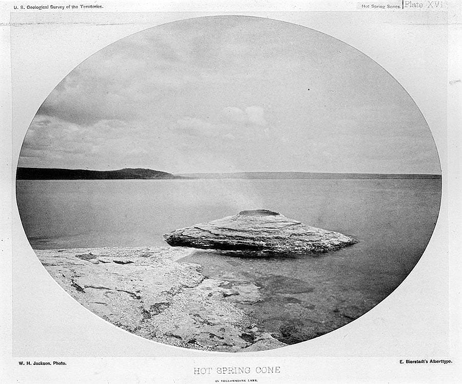 Albertype William Henry Jackson photo. Hot spring in Yellowstone Lake, 1871. Plate XVI. Buffalo Bill Center of the West, Cody, Wyoming, USA. From the collection of Dr. Robert Enteen. WHJ-A.070