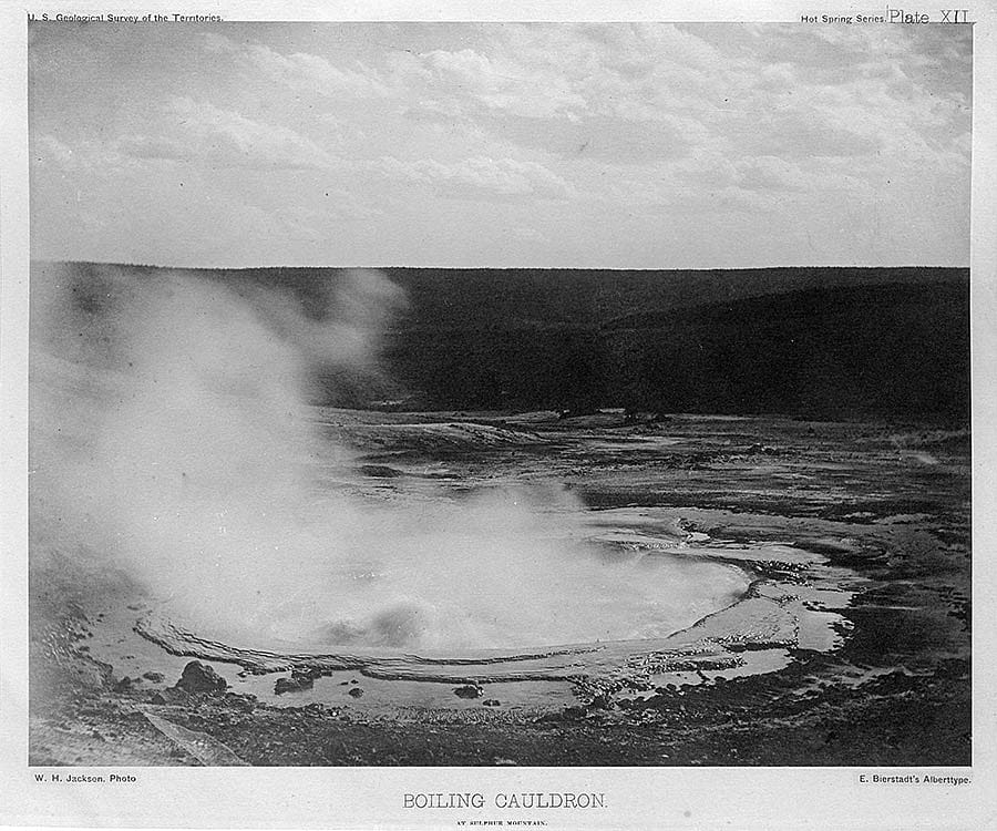 Albertype William Henry Jackson photo. Boiling Cauldron at Sulphur Mountain, 1871. Plate XII. Buffalo Bill Center of the West, Cody, Wyoming, USA. From the collection of Dr. Robert Enteen. WHJ-A.067