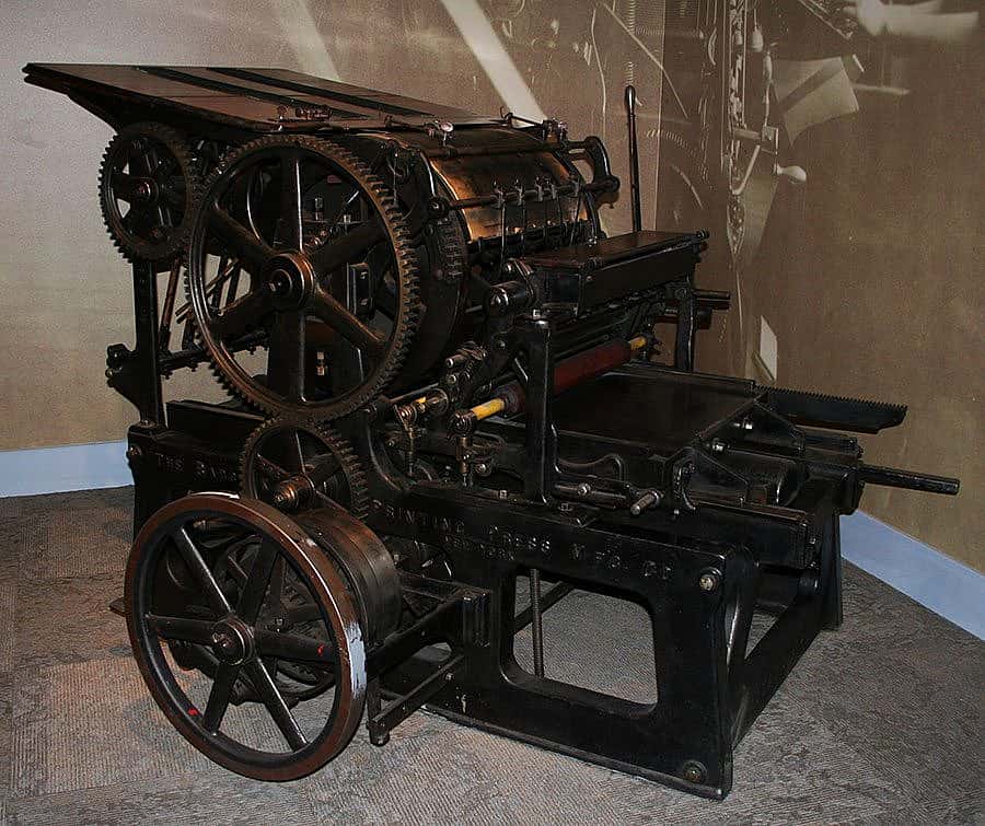 Babcock Drum-Cylinder Printing Press, c. 1895. The most important ingredient for success for any new town on the frontier, next to a post office, was a newspaper. This printing press was purchased by W.F. Cody for the "Cody Enterprise" (Cody. Wyoming) in 1889. Gift of Mr. and Mrs. George Abrahamson. 1.69.1843