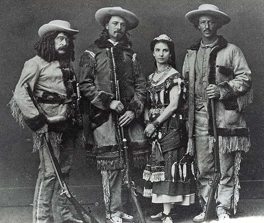 Ned Buntline, Buffalo Bill, Mlle. Morlacchi, and Texas Jack Omohundro (as they appeared in stage plays), ca. 1870. Black and white photograph. MS 71 Vincent Mercaldo Collection. P.71.1280