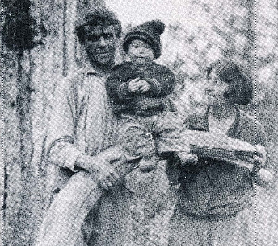 Olaus and Mardy Murie with son Martin, Old Crow Expedition, 1926, Alaska. Photo courtesy The Murie Center, Moose, Wyoming; The Murie Collection.