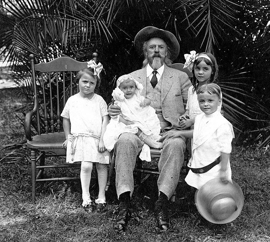 What we'd call today a "Perfect PR Move": William F. Cody and the F.M. Williams children who approached him at a Tampa Bay, Florida, hotel, October 23, 1912. After obliging each with a kiss, the group posed for pictures. MS6 William F. Cody Collection, McCracken Research Library. P.6.316