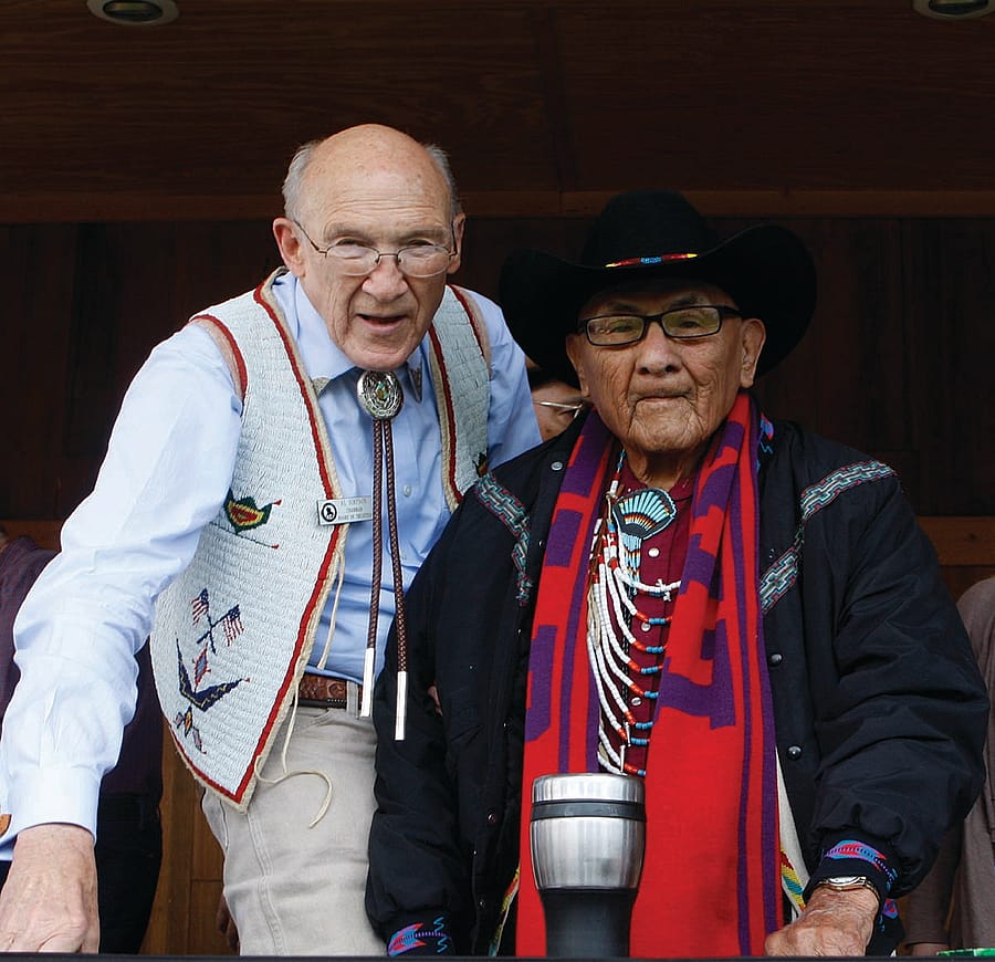 Al Simpson with Crow Elder and Plains Indian Museum Advisory Board member Joe Medicine Crow, 2011.