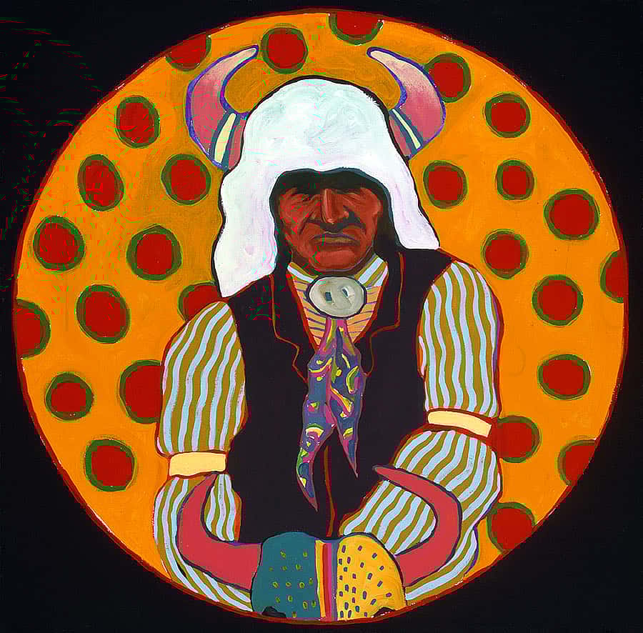 T.C. Cannon (1946-1978). "Buffalo Medicine Keeper," ca. 1974. Acrylic and oil on canvas. William E. Weiss Purchase Fund. 8.02