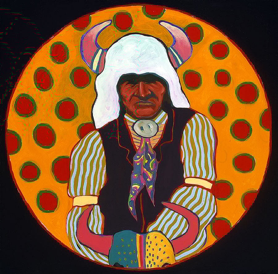 T.C. Cannon (1946-1978). "Buffalo Medicine Keeper," ca. 1974. Acrylic and oil on canvas. William E. Weiss Purchase Fund. 8.02