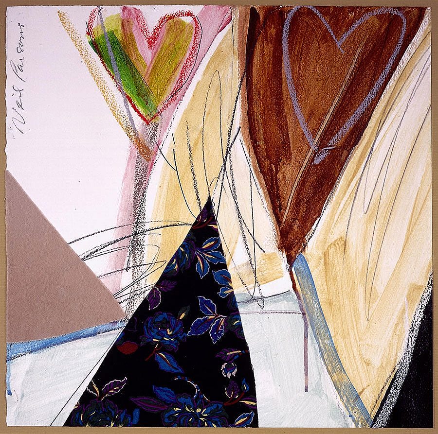 Neil Parsons (b. 1938). "A Grandmother Lodge," c. 1987. Collage, fabric, crayon, tempera on paper, 17.969 x 17.969 in. William E. Weiss Memorial Fund Purchase, 1987 Plains Indian Invitational Art Exhibit. 4.87