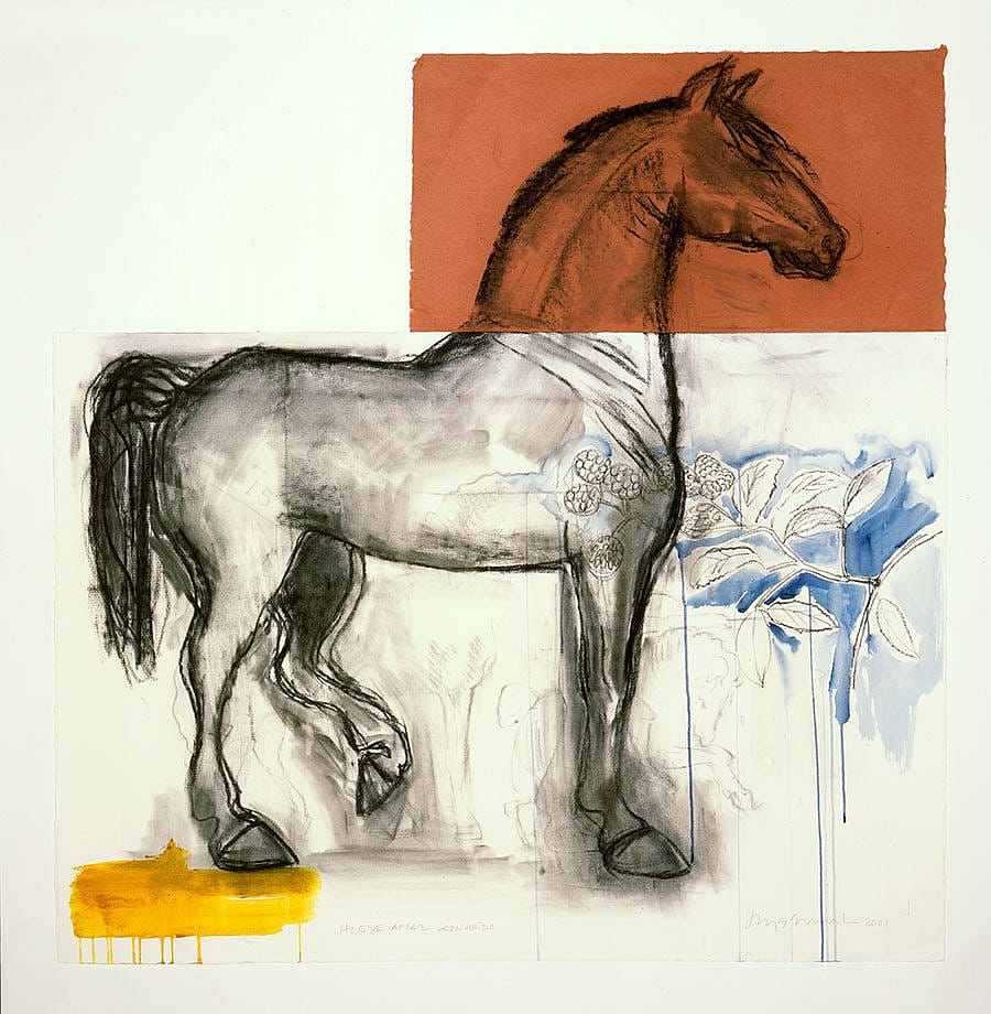 Juane Quick-to-See Smith, Salish-Cree-Shoshone, (b. 1940). "Horse After Leonardo," 2001. Charcoal, watercolor and acrylic on paper. Designated Purchase through Meadowlark Fund and William E. Weiss Fund. 1.01