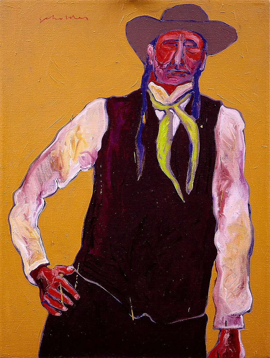 Fritz Scholder (1937-2005). "Half Breed," 1974. Oil on canvas, 40.125 x 30 inches. Gift of Jack and Carol O'Grady. 25.91.1