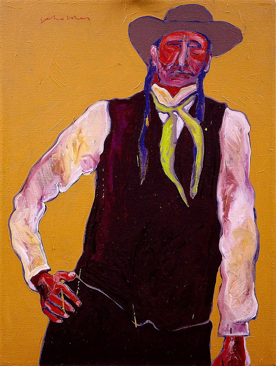 Fritz Scholder (1937-2005). "Half Breed," 1974. Oil on canvas, 40.125 x 30 inches. Gift of Jack and Carol O'Grady. 25.91.1