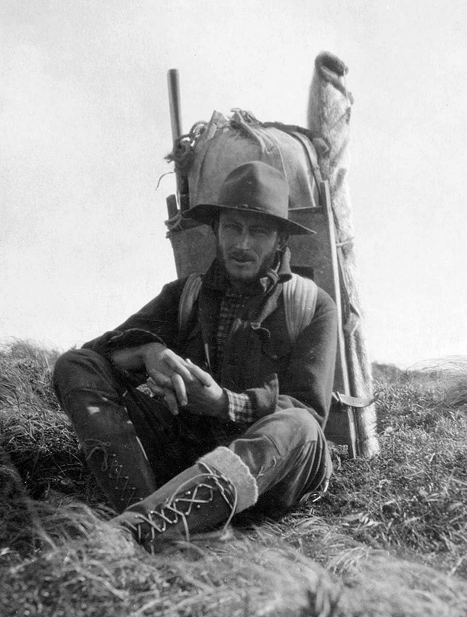 Fig. 13: Roughing it: McCracken with his backpack. MS 305 Harold McCracken Photograph Collection, McCracken Research Library. MS305.626.001
