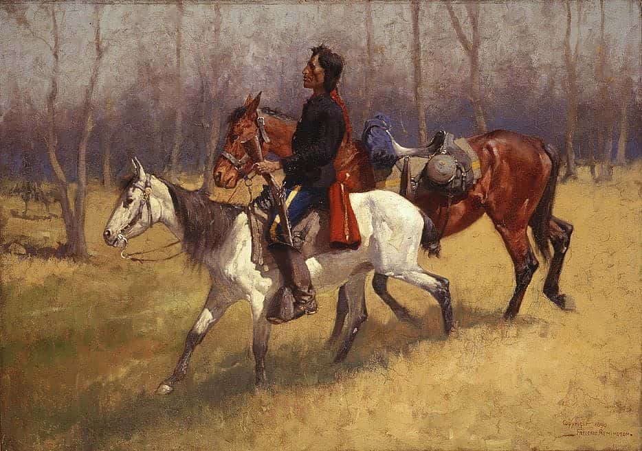 Figure 11. Frederic Remington (1861-1909). Indian Scout with Lost Troop Horse, 1890. Oil on canvas. Private Collection (CR# 01153)