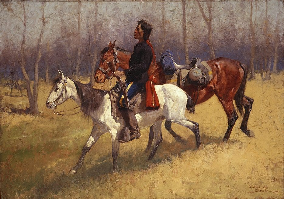 Figure 11. Frederic Remington (1861-1909). Indian Scout with Lost Troop Horse, 1890. Oil on canvas. Private Collection (CR# 01153)