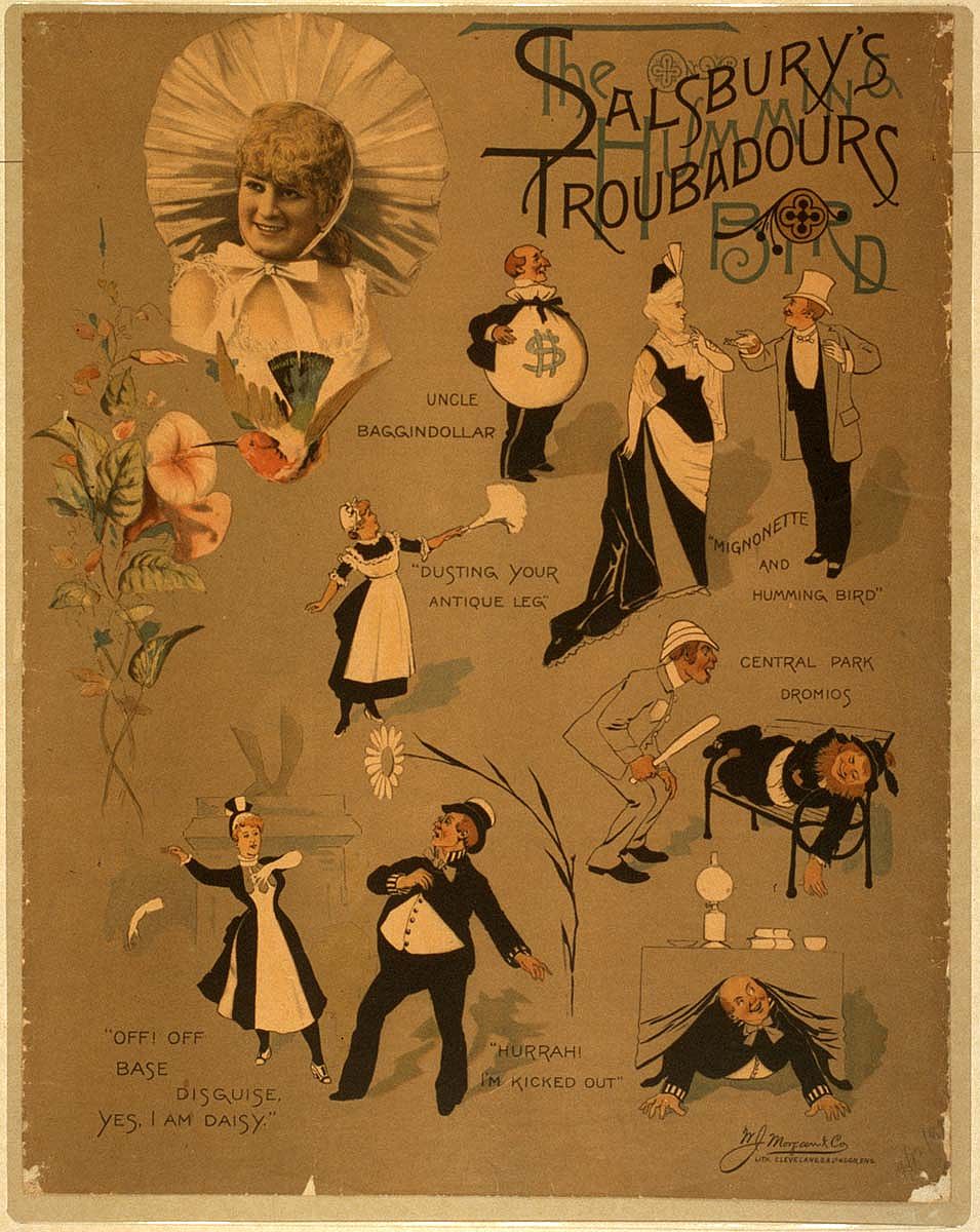 Salsbury's Troubadours color lithograph poster, 1889. Library of Congress Prints and Photographs Division Washington, D.C. 20540 USA. 2014635937