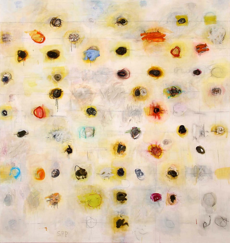 Sandra dal Poggetto. American Fork #4, 2010-2011. Oil, oil pastel, charcoal, graphite, Buckskin. 83.5 x 79.25 in. Anonymous Gift. 4.14.