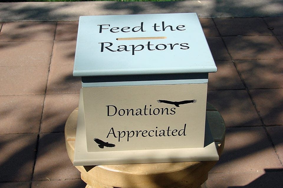 Our donation box at the Greater Yellowstone Raptor Experience