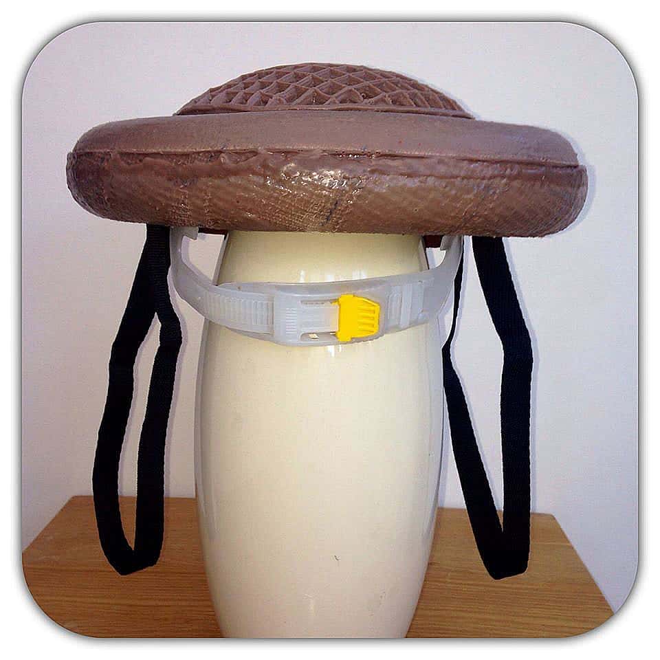 A display of a brown copulation hat to show as an example.