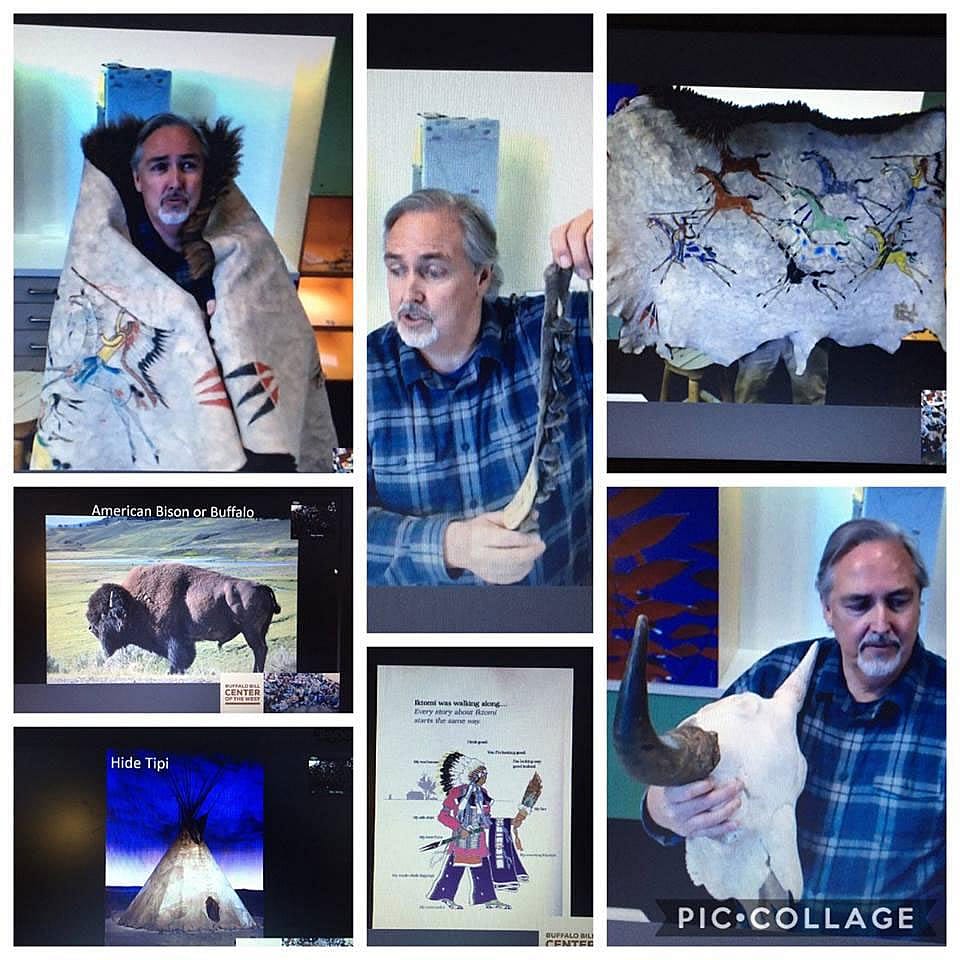 George Miller of the Center teaches the Plains Indian lesson over Skype..