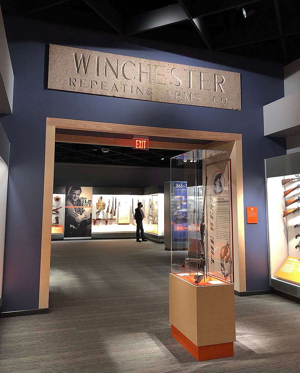 Winchester lintel in place in the new Cody Firearms Museum, 2019. 2019.1.1