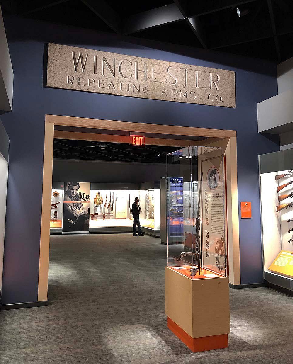 Winchester lintel in place in the new Cody Firearms Museum, 2019. 2019.1.1