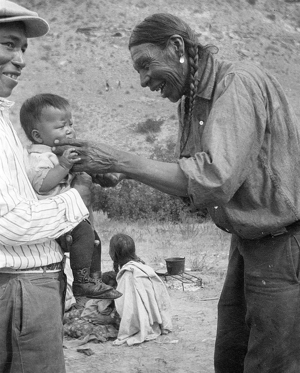 Northern Cheyenne family, ca. 1922-1935. Northern Cheyenne. MS 165 Thomas B. Marquis Native American Nitrate Negative Collection. PN.165.2.47