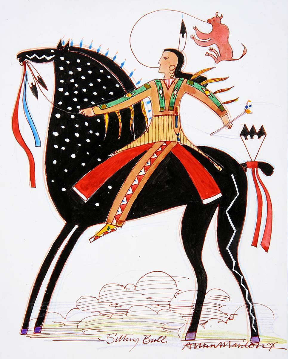 Allan Mardon (1931-2020). "Sitting Bull," 2009. Marker on illustration board. Gift of the artist. 7.09