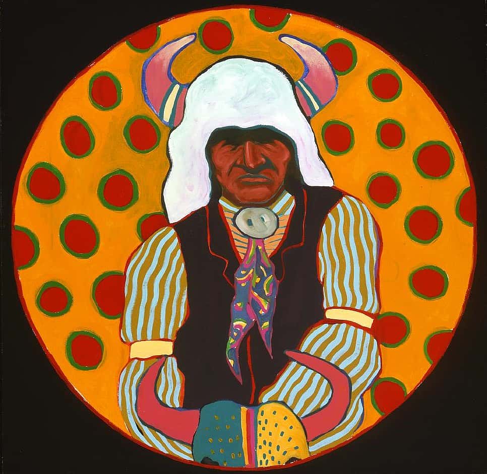 T.C. Cannon (1946-1978). "Buffalo Medicine Keeper," ca. 1974. Acrylic and oil on canvas. William E. Weiss Memorial Fund Purchase. 8.02